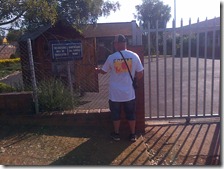 Marius outside Piet Retief Primary School
