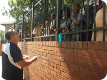 Scottsville PS outreach: Gary preaching to the pupils