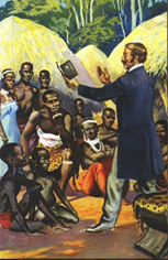 David Livingstone preaching to Africans