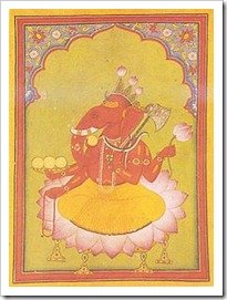 Ganesha Basohli miniature circa 1730 Dubost p73 - god of new beginnings, success and wisdom.